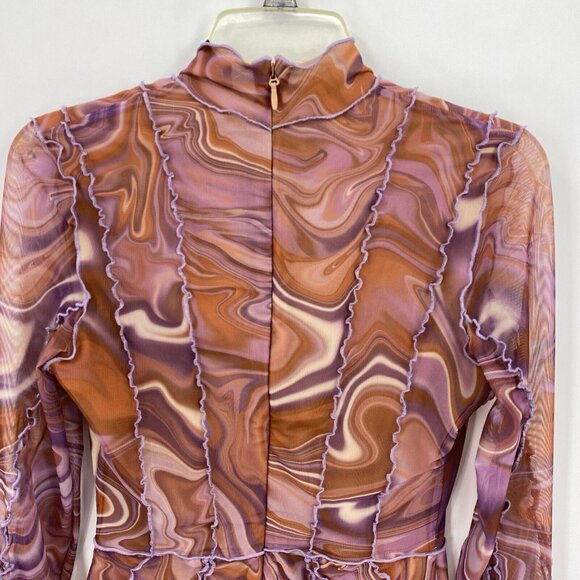 House of CB Dylan Bodycon Mini Dress Purple Brown Mesh Lace Up Front Size M - Picture 5 of 9